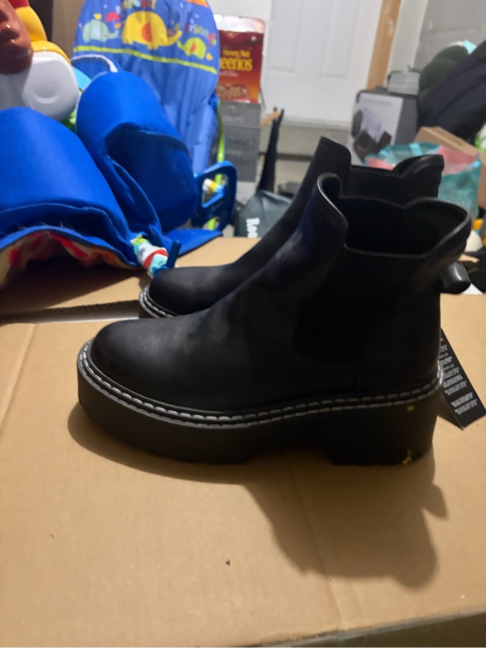 ONLY Black Platform Chelsea Boots with White Stitch Detailing
